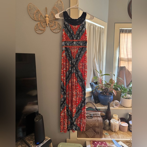 Red and Blue Patterned Boho Maxi Dress• X-Small - Picture 1 of 1